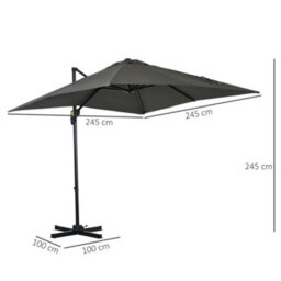 Outsunny Square Cantilever Roma Parasol, 360-Degree Rotation, Grey - thumbnail 3