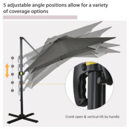 Outsunny Square Cantilever Roma Parasol, 360-Degree Rotation, Grey - thumbnail 5