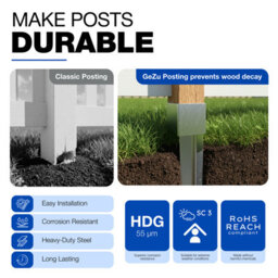 Gezu Impex Heavy Duty Hot Dip Galvanised Fence Post Support Holder Anchor Spike Wooden Pergola Ground Sleeve - 46 X 46 X 600 mm - thumbnail 6