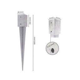 Gezu Impex Heavy Duty Hot Dip Galvanised Fence Post Support Holder Anchor Spike Wooden Pergola Ground Sleeve - 46 X 46 X 600 mm - thumbnail 2
