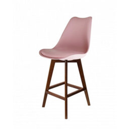 Fusion Living Soho Blush Pink Plastic Bar Stool With Dark Wood Legs - thumbnail 1