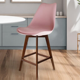 Fusion Living Soho Blush Pink Plastic Bar Stool With Dark Wood Legs - thumbnail 2