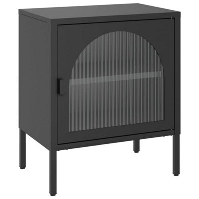 Berkfield Stylish Nightstand Black 50X35X60 Cm Glass And Steel - image 1