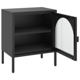 Berkfield Stylish Nightstand Black 50X35X60 Cm Glass And Steel - thumbnail 7
