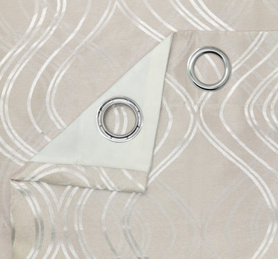 Intimates Elegant Ring Top Curtains - Woven Jacquard Lined, Soft Touch For Living Room Or Bedroom - Machine Washable, - Beige