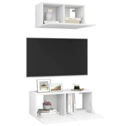 Berkfield 2 Piece Tv Cabinet Set White Engineered Wood - thumbnail 3