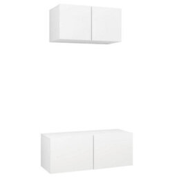 Berkfield 2 Piece Tv Cabinet Set White Engineered Wood - thumbnail 2