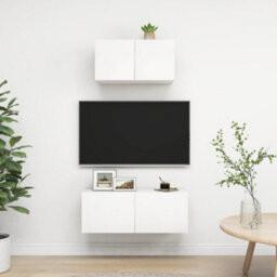 Berkfield 2 Piece Tv Cabinet Set White Engineered Wood - thumbnail 1