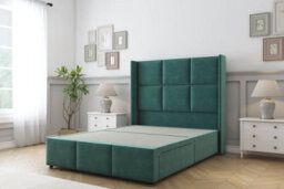 "Sloomy Beaumont Emerald Plush Divan Bed Base No Drawers - 54"" Wingback Headboard & 12"" Footboard 4' Small Double" - thumbnail 1
