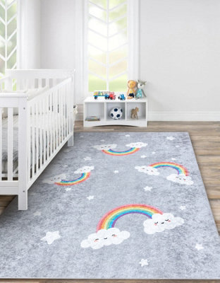 RugsX Junior 52063.801 Washing Carpet Rainbow, Clouds For Children Anti-Slip - Grey 200X290 Cm - image 1