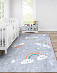 RugsX Junior 52063.801 Washing Carpet Rainbow, Clouds For Children Anti-Slip - Grey 200X290 Cm - thumbnail 1
