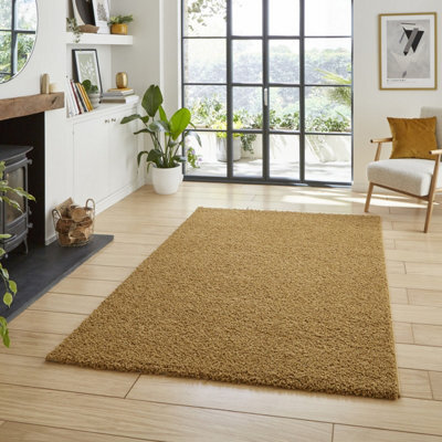 Gold Plain 25mm Thick Anti-Shed Rug For Bedroom, Living, & Dining Room, Anti-Shed Modern Plain Area Rug-160Cm X 230Cm - image 1