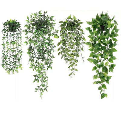 4Pcs Artificial Hanging Plants In Pots Indoor Fake Trailing Plants Home Office - image 1