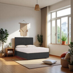 "Knight Sleep Emily Charcoal Plush 4Ft6 Bed Set With Mattress, 2 Drawers Same Side & 24""headboard - Double" - thumbnail 1