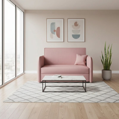 Viva Loft Ii Sofa Bed With Sleep Function Storage Container Chipboard Wooden Frame Metal Legs 127Cm Width Pink - image 1