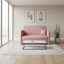 Viva Loft Ii Sofa Bed With Sleep Function Storage Container Chipboard Wooden Frame Metal Legs 127Cm Width Pink - thumbnail 1