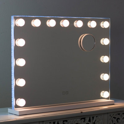 Downton Interiors White Modern Led Hollywood Vanity Makeup Tabletop Dressing Mirror With Bulbs 58Cm - Soho Collection - image 1