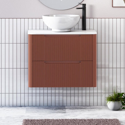 Royal Bathrooms Avenza 800mm Terracotta Clay Wall Hung Bathroom Countertop Vanity Unit 2 Drawer With Breeze Basin - image 1