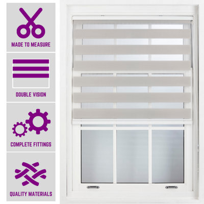 Furnished Made To Measure Day And Night Roller Blinds - Grey Striped Shades For Windows And Doors (W)210Cm (L)210Cm