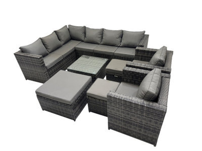 Fimous Rattan Garden Furniture Patio Furniture Sets With Corner Sofa 2 Chairs Square Coffee Table 3 Footstools Dark Grey Mixed - image 1
