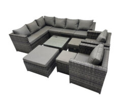 Fimous Rattan Garden Furniture Patio Furniture Sets With Corner Sofa 2 Chairs Square Coffee Table 3 Footstools Dark Grey Mixed - thumbnail 1