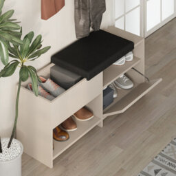 Decortie Modern Filux Shoe Bench Rack Sand Stone Sliding Fabric Seat And 120.3(W) Storage Cabinet 2-Tier Open Shelves Hallway - thumbnail 2