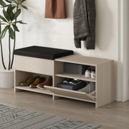 Decortie Modern Filux Shoe Bench Rack Sand Stone Sliding Fabric Seat And 120.3(W) Storage Cabinet 2-Tier Open Shelves Hallway - thumbnail 5