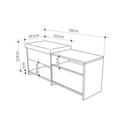 Decortie Modern Filux Shoe Bench Rack Sand Stone Sliding Fabric Seat And 120.3(W) Storage Cabinet 2-Tier Open Shelves Hallway - thumbnail 3