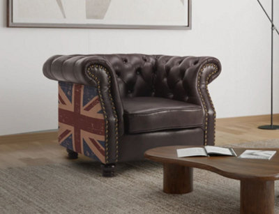 Faux Leather Brown 1 Seater Union Jack Chesterfield Sofa - image 1