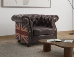 Faux Leather Brown 1 Seater Union Jack Chesterfield Sofa