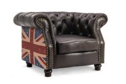 Faux Leather Brown 1 Seater Union Jack Chesterfield Sofa - thumbnail 4