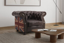Faux Leather Brown 1 Seater Union Jack Chesterfield Sofa - thumbnail 2
