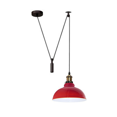 Ledsone Red Industrial Pulley Pendant Light Rustic Farmhouse Adjustable 195Cm Hanging Lamp 60W E27 Bulb Base For Kitchen Island - image 1
