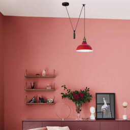 Ledsone Red Industrial Pulley Pendant Light Rustic Farmhouse Adjustable 195Cm Hanging Lamp 60W E27 Bulb Base For Kitchen Island - thumbnail 3