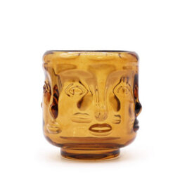 Serenityy Buddha Faces Candle Jar - Antique Amber, Glass Candle Holder For Ambient Lighting.