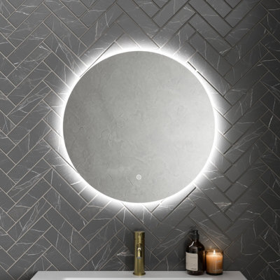 Affine Round Led Mirror Bathroom Backlit Touch Demister Pad Mains Powered 600X600mm - image 1