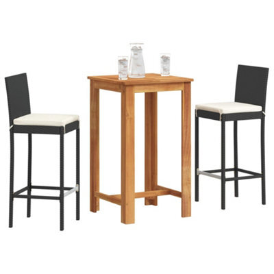 Berkfield 3 Piece Garden Bar Set Black Solid Wood Acacia And Poly Rattan - image 1
