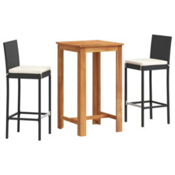 Berkfield 3 Piece Garden Bar Set Black Solid Wood Acacia And Poly Rattan - thumbnail 2