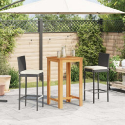 Berkfield 3 Piece Garden Bar Set Black Solid Wood Acacia And Poly Rattan - thumbnail 3