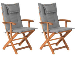 Beliani Set Of 2 Garden Chairs With Cushions Maui Acacia Wood Grey - thumbnail 1