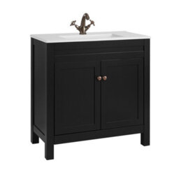 Homestylestore 810mm Black Grey Floorstanding Bathroom Vanity Unit And Aged Bronze Round Handles