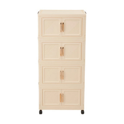 Living And Home Cream-Colored Four-Tier Foldable Plastic Storage Cabinet With Wheels, 77Cm W X 49Cm D X 162Cm H - image 1