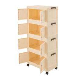 Living And Home Cream-Colored Four-Tier Foldable Plastic Storage Cabinet With Wheels, 77Cm W X 49Cm D X 162Cm H - thumbnail 2