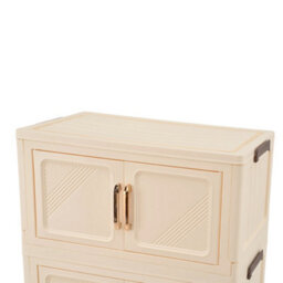 Living And Home Cream-Colored Four-Tier Foldable Plastic Storage Cabinet With Wheels, 77Cm W X 49Cm D X 162Cm H - thumbnail 4