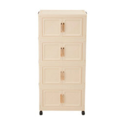 Living And Home Cream-Colored Four-Tier Foldable Plastic Storage Cabinet With Wheels, 77Cm W X 49Cm D X 162Cm H - thumbnail 1