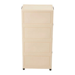 Living And Home Cream-Colored Four-Tier Foldable Plastic Storage Cabinet With Wheels, 77Cm W X 49Cm D X 162Cm H - thumbnail 3
