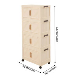 Living And Home Cream-Colored Four-Tier Foldable Plastic Storage Cabinet With Wheels, 77Cm W X 49Cm D X 162Cm H - thumbnail 8