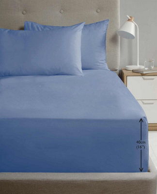"Homespace Direct Ltd Luxury Super Soft Percale Plain 16"" Deep Fitted Sheet King Blue Fitted Sheet" - image 1