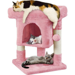 Yaheetech Pink 59Cm Tall 2-Level Cat Tree Tower With Wide Perch - thumbnail 2