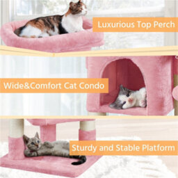 Yaheetech Pink 59Cm Tall 2-Level Cat Tree Tower With Wide Perch - thumbnail 4